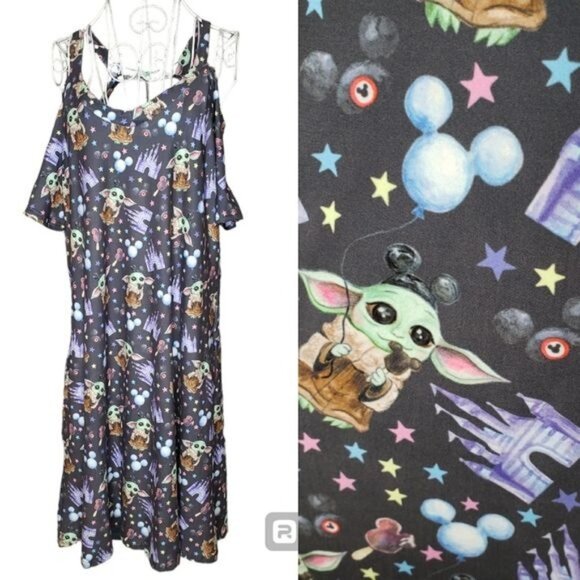 Child Grogi - Baby Yoda Print Cold Shoulder Dress Size 2X - Picture 1 of 7